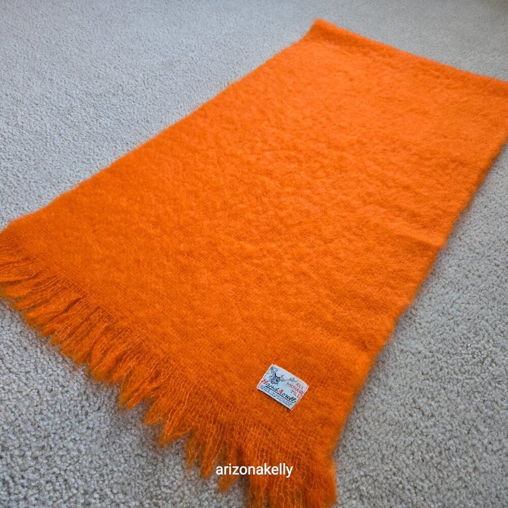 Vintage Hand Acraft Mohair & Wool Scarf Vibrant Orange - Picture 8 of 10